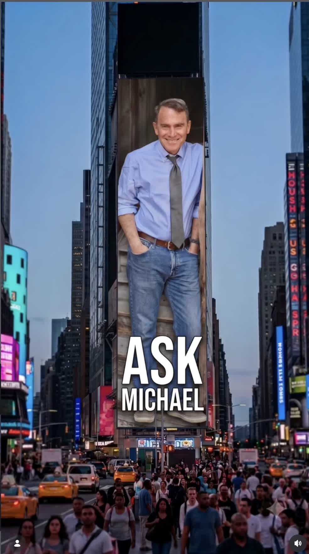 Ask Michael reel: Michael Winter on a Times Square billboard